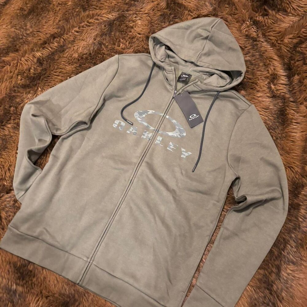 NWT OAKLEY Men's Zip Up Hoodie BARK FULL ZIP 2.0  Green Camo Hunter SZ SML